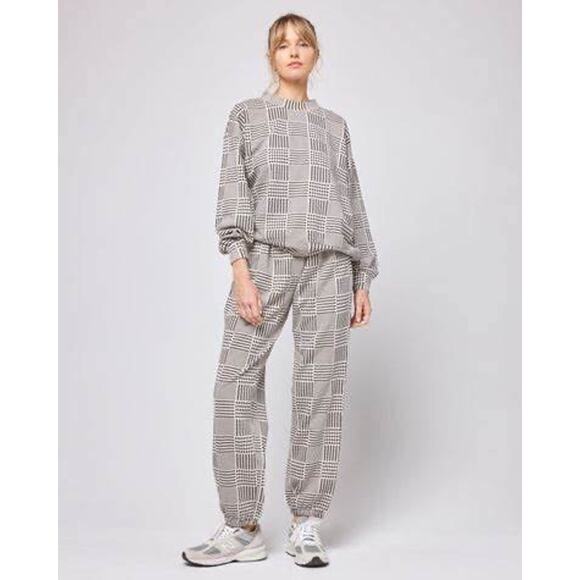 L*Space Pants - L*Space Sprinter Plaid Print Relaxed Fit Cream Black Jogger Sweatpants Size S